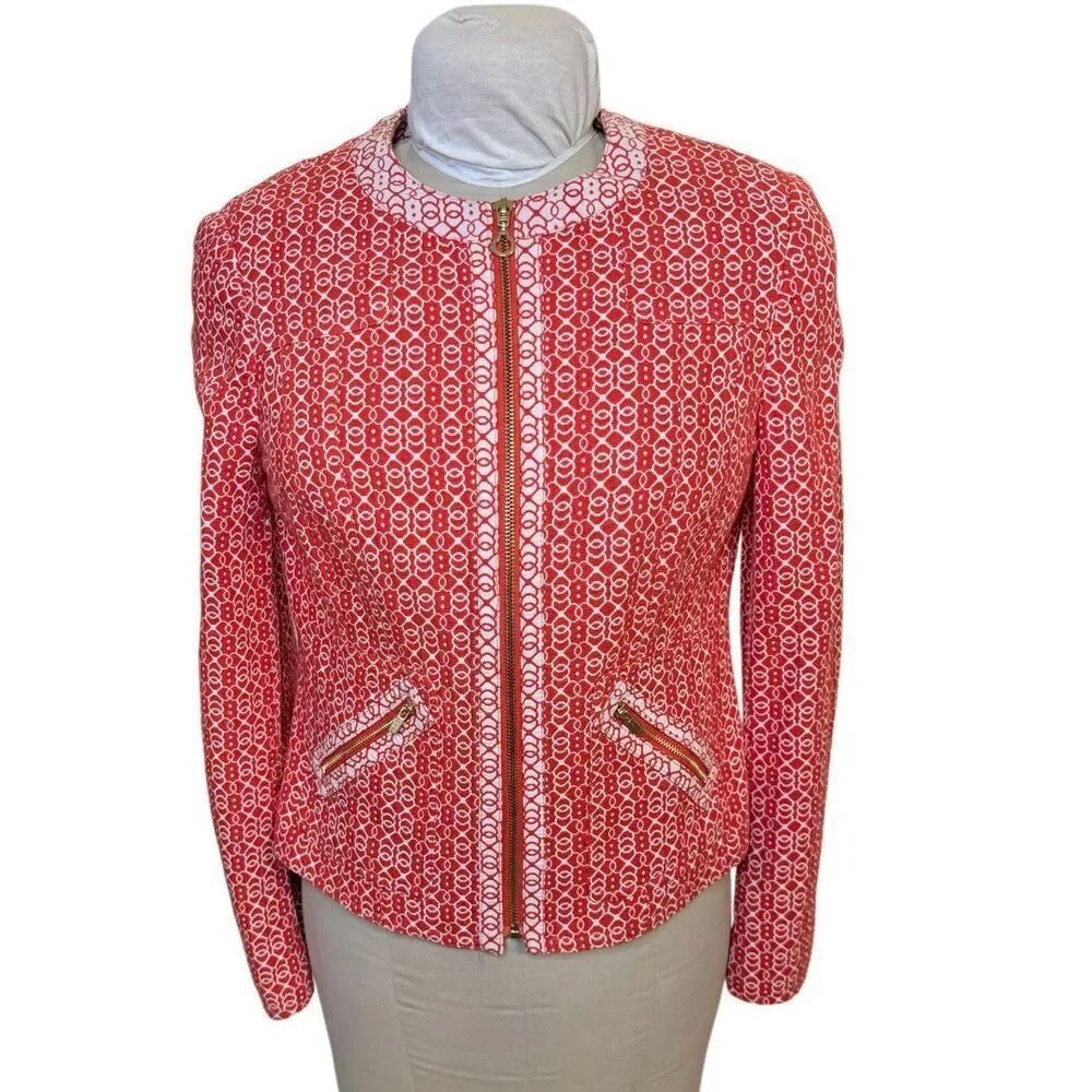 Jones New York SignatureFull Zip Cropped Blazer Jacket Sz. 6 Red/White
